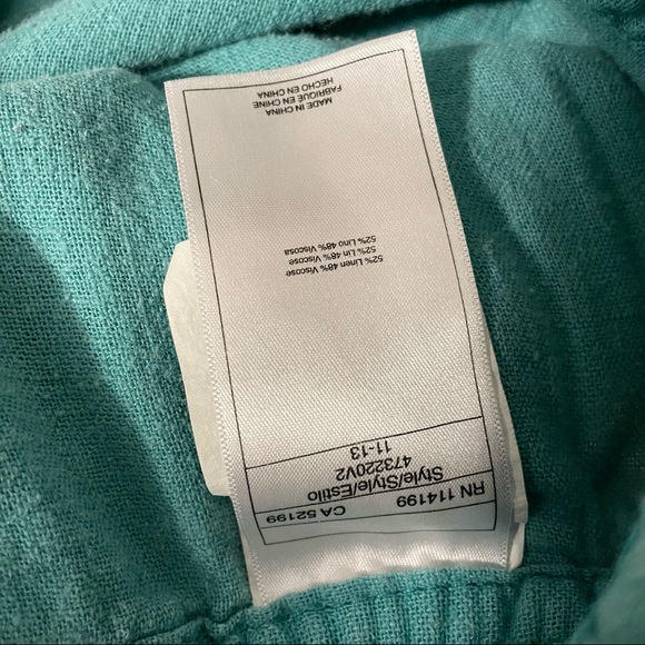 Roxy Linen Pants Teal Blue Green Wide Leg Oceanside Flare Pant Womens XS - Picture 4 of 9